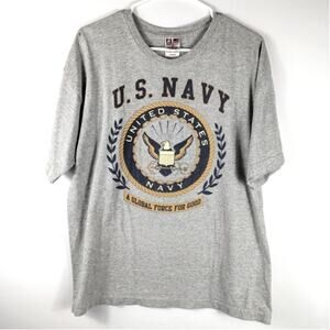 Bayside U.S. Navy T Shirt Large Made USA Military Graphic Gray Tee Armed Forces
